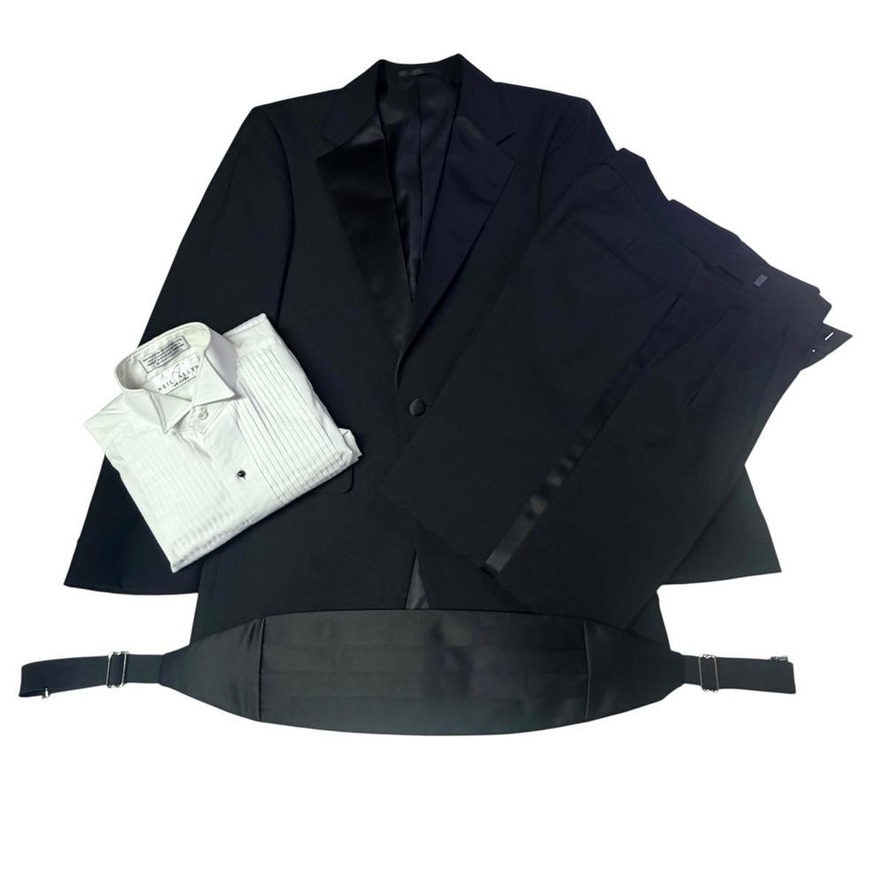 Stage Accents Mens Tuxedo Set Jacket Pants Neil Allyn Shirt Cummerbund Black